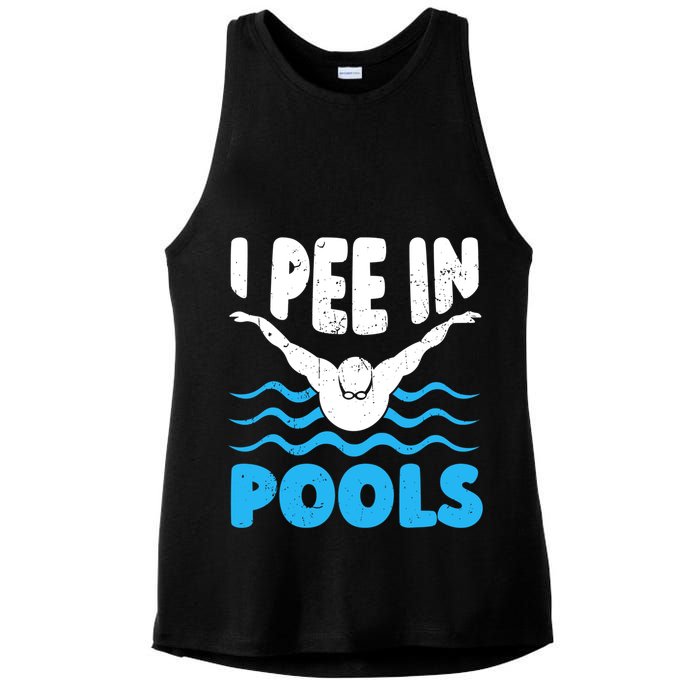 I Pee In Pools Funny Swimmer Swimming Coach Player Graphic Ladies PosiCharge Tri-Blend Wicking Tank