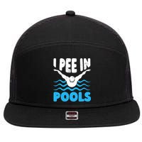 I Pee In Pools Funny Swimmer Swimming Coach Player Graphic 7 Panel Mesh Trucker Snapback Hat