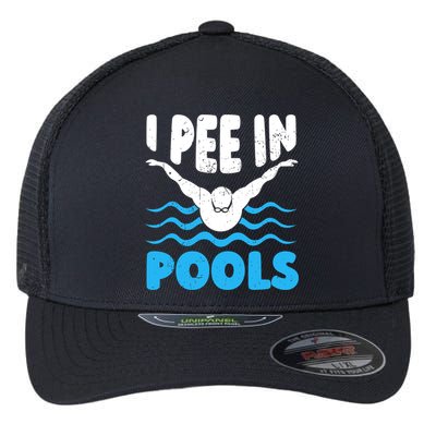 I Pee In Pools Funny Swimmer Swimming Coach Player Graphic Flexfit Unipanel Trucker Cap