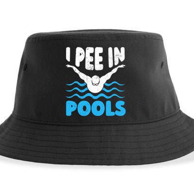 I Pee In Pools Funny Swimmer Swimming Coach Player Graphic Sustainable Bucket Hat