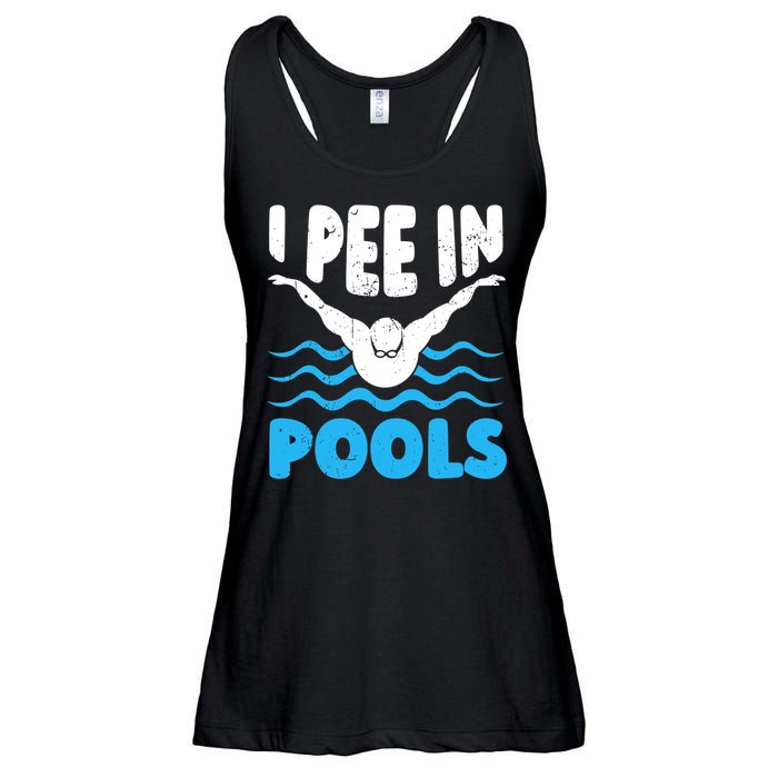I Pee In Pools Funny Swimmer Swimming Coach Player Graphic Ladies Essential Flowy Tank