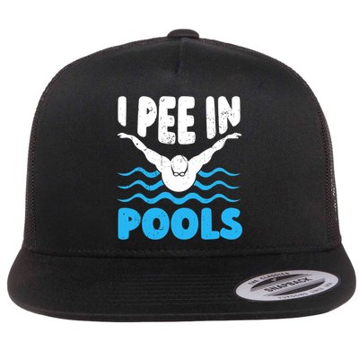 I Pee In Pools Funny Swimmer Swimming Coach Player Graphic Flat Bill Trucker Hat