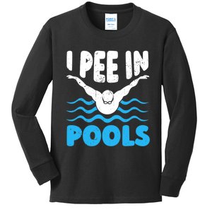 I Pee In Pools Funny Swimmer Swimming Coach Player Graphic Kids Long Sleeve Shirt