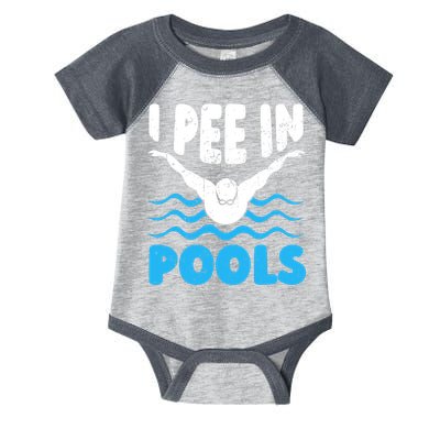 I Pee In Pools Funny Swimmer Swimming Coach Player Graphic Infant Baby Jersey Bodysuit