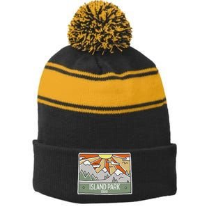 Island Park Idaho Mountains Sunshine Id Trip Souvenir Stripe Pom Pom Beanie