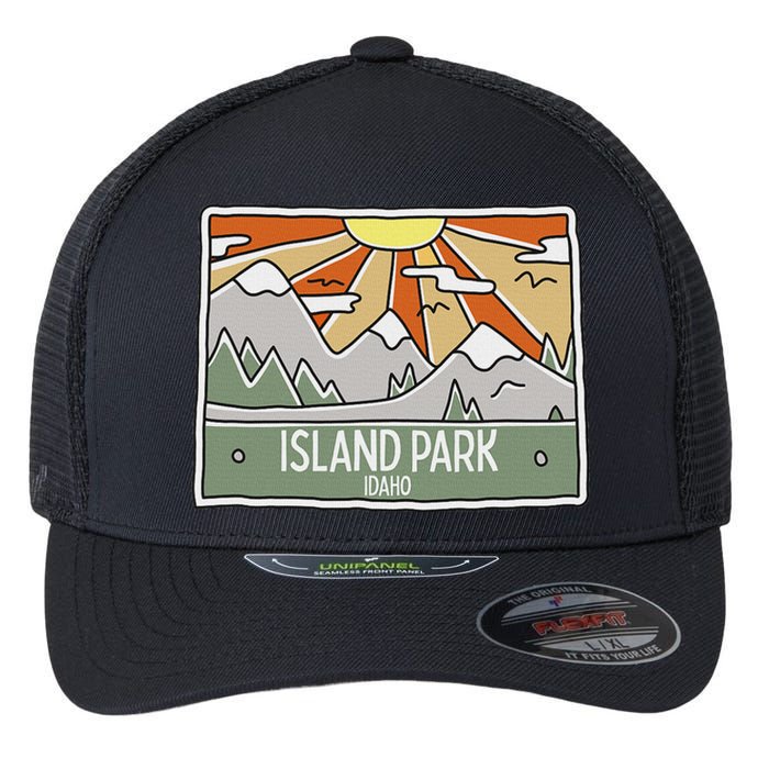 Island Park Idaho Mountains Sunshine Id Trip Souvenir Flexfit Unipanel Trucker Cap