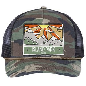 Island Park Idaho Mountains Sunshine Id Trip Souvenir Retro Rope Trucker Hat Cap