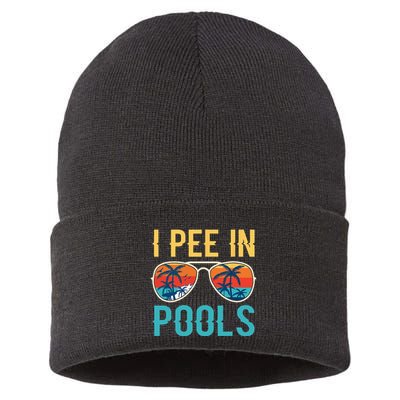 I Pee In Pools Funny Jokes Sarcastic Sayings Sustainable Knit Beanie
