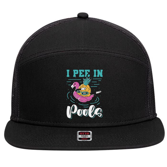 I Pee In Pools Swimming Joke Peeing In Public Pools 7 Panel Mesh Trucker Snapback Hat