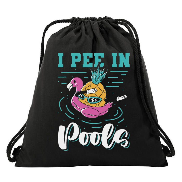 I Pee In Pools Swimming Joke Peeing In Public Pools Drawstring Bag