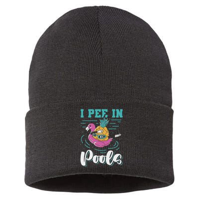 I Pee In Pools Swimming Joke Peeing In Public Pools Sustainable Knit Beanie