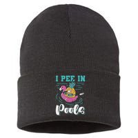I Pee In Pools Swimming Joke Peeing In Public Pools Sustainable Knit Beanie