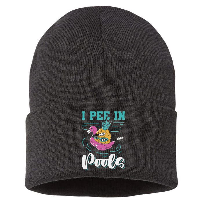 I Pee In Pools Swimming Joke Peeing In Public Pools Sustainable Knit Beanie
