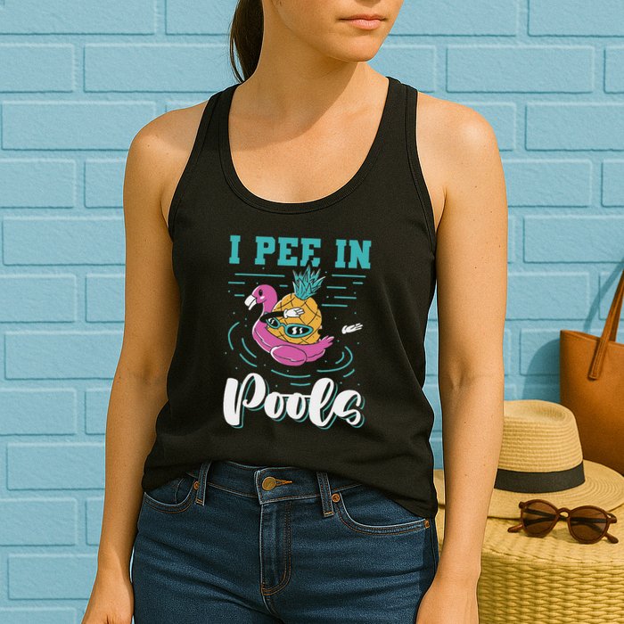 I Pee In Pools Swimming Joke Peeing In Public Pools Womens Tank Top