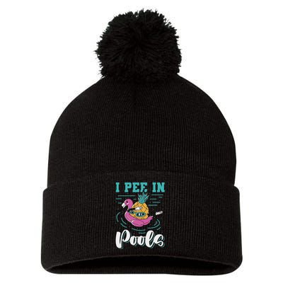 I Pee In Pools Swimming Joke Peeing In Public Pools Pom Pom 12in Knit Beanie