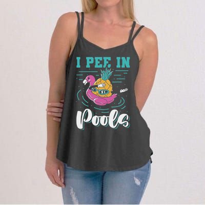 I Pee In Pools Swimming Joke Peeing In Public Pools Women's Strappy Tank