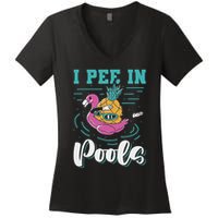 I Pee In Pools Swimming Joke Peeing In Public Pools Women's V-Neck T-Shirt