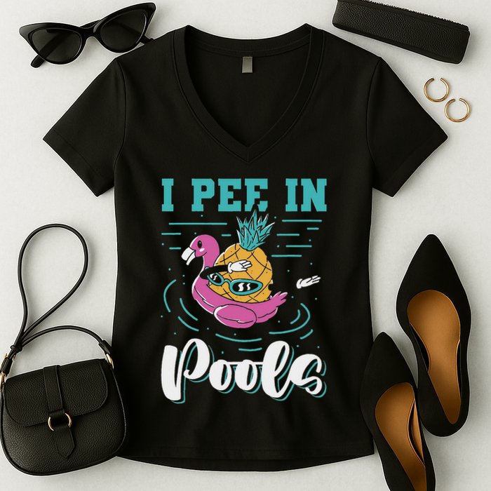 I Pee In Pools Swimming Joke Peeing In Public Pools Women's V-Neck T-Shirt