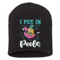 I Pee In Pools Swimming Joke Peeing In Public Pools Short Acrylic Beanie