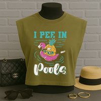I Pee In Pools Swimming Joke Peeing In Public Pools Garment-Dyed Women's Muscle Tee