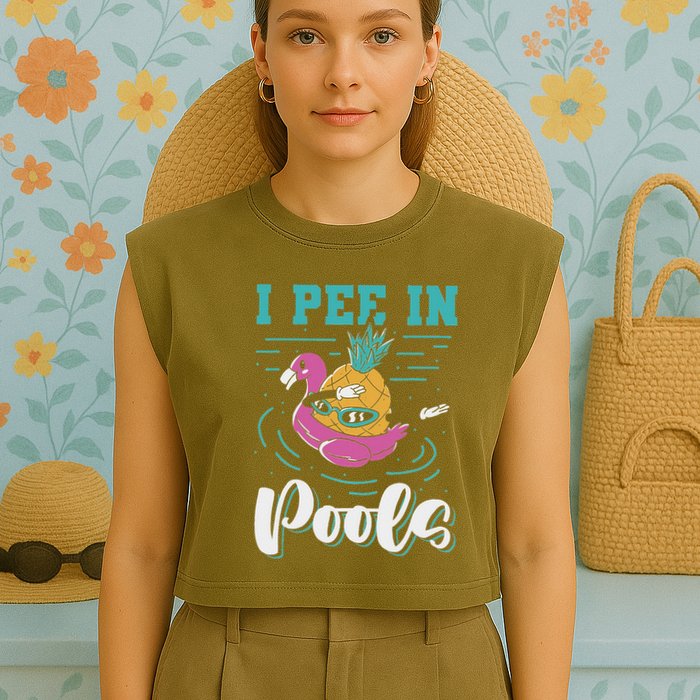 I Pee In Pools Swimming Joke Peeing In Public Pools Garment-Dyed Women's Muscle Tee
