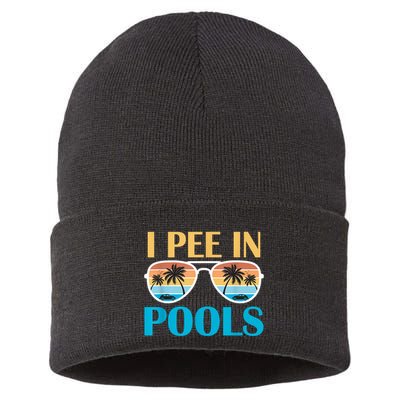 I Pee In Pools Funny Jokes Sarcastic Sayings Sustainable Knit Beanie