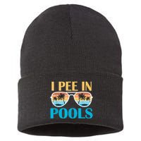 I Pee In Pools Funny Jokes Sarcastic Sayings Sustainable Knit Beanie