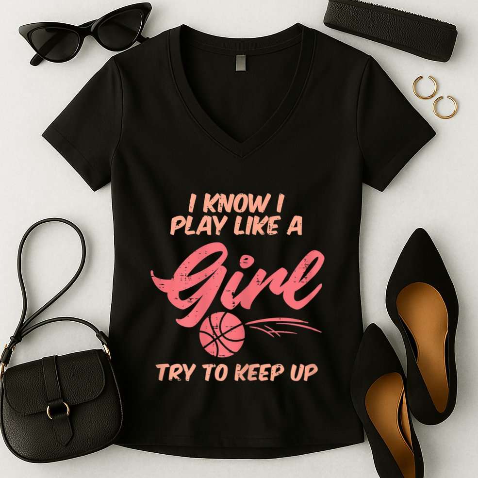 I PLay Like Basketball Cute Player Baller Women's V-Neck T-Shirt