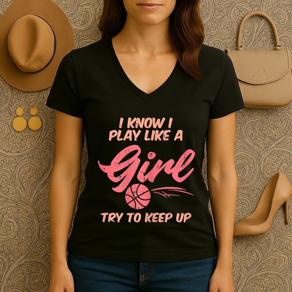 I PLay Like Basketball Cute Player Baller Women's V-Neck T-Shirt