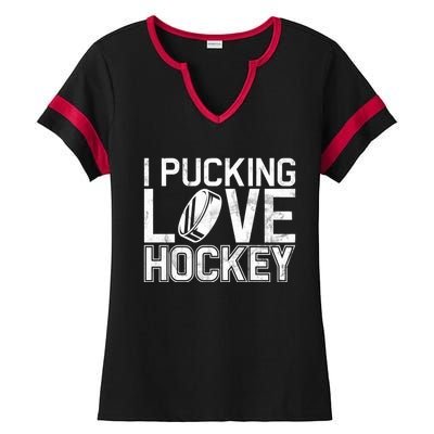 I Pucking Love Hockey Cool Gift Ladies Halftime Notch Neck Tee