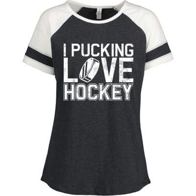 I Pucking Love Hockey Cool Gift Enza Ladies Jersey Colorblock Tee