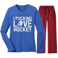 I Pucking Love Hockey Cool Gift Women's Long Sleeve Flannel Pajama Set 