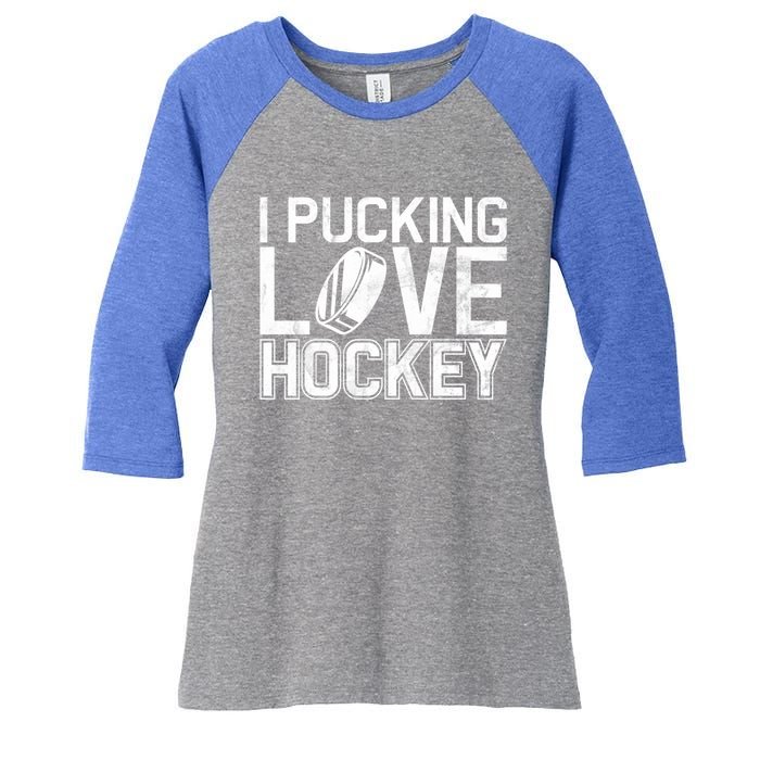 I Pucking Love Hockey Cool Gift Women's Tri-Blend 3/4-Sleeve Raglan Shirt