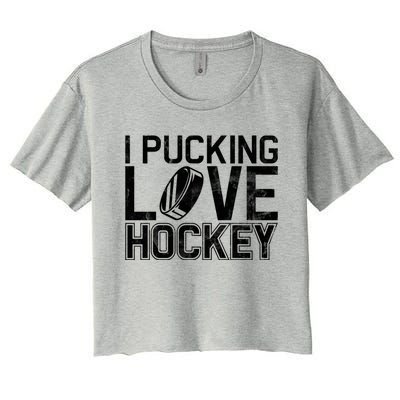 I Pucking Love Hockey Cool Gift Women's Crop Top Tee