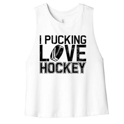 I Pucking Love Hockey Cool Gift Women's Racerback Cropped Tank