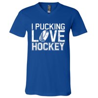 I Pucking Love Hockey Cool Gift V-Neck T-Shirt