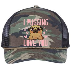 I Pugging Love You Meaningful Gift Cute Valentines Day Pug Dog Mom Dad Gift Retro Rope Trucker Hat Cap