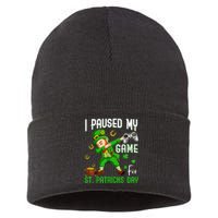 I Paused My Game For St Patricks Day Dabbing Leprechaun Sustainable Knit Beanie