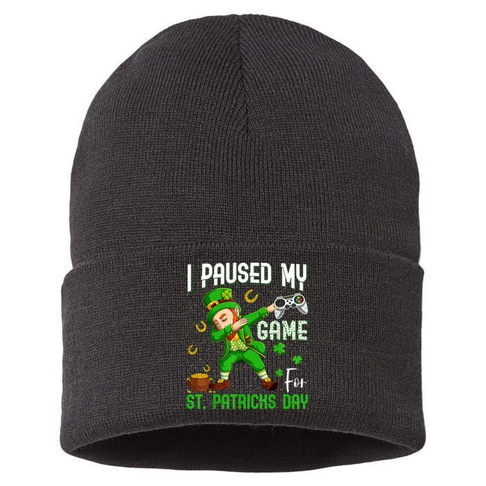 I Paused My Game For St Patricks Day Dabbing Leprechaun Sustainable Knit Beanie