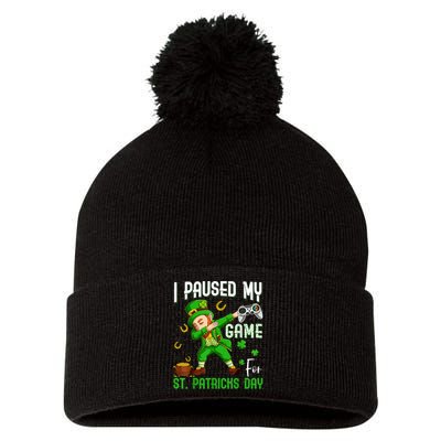 I Paused My Game For St Patricks Day Dabbing Leprechaun Pom Pom 12in Knit Beanie