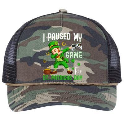 I Paused My Game For St Patricks Day Dabbing Leprechaun Retro Rope Trucker Hat Cap