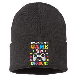 I Paused My Game To Egg Hunt Easter Funny Gamer Sustainable Knit Beanie