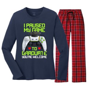 I Paused My Game To Graduate Funny Graduation Graduate Gamer Women's Long Sleeve Flannel Pajama Set 