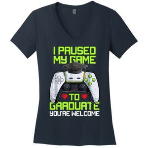 I Paused My Game To Graduate Funny Graduation Graduate Gamer Women's V-Neck T-Shirt