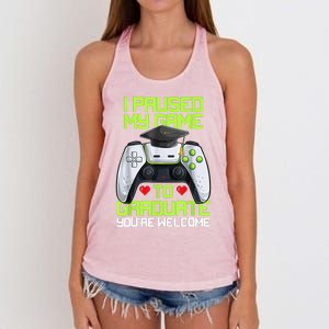 I Paused My Game To Graduate Funny Graduation Graduate Gamer Women's Knotted Racerback Tank