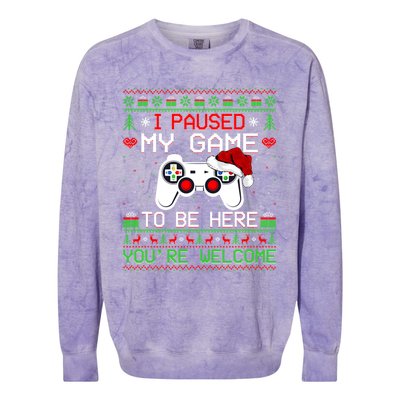 I Paused My Game To Be Here YouRe Welcome Ugly Video Gamer Cute Gift Colorblast Crewneck Sweatshirt