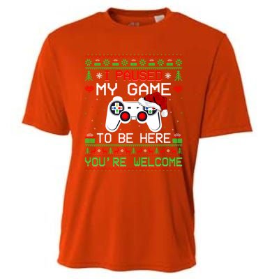 I Paused My Game To Be Here YouRe Welcome Ugly Video Gamer Cute Gift Cooling Performance Crew T-Shirt