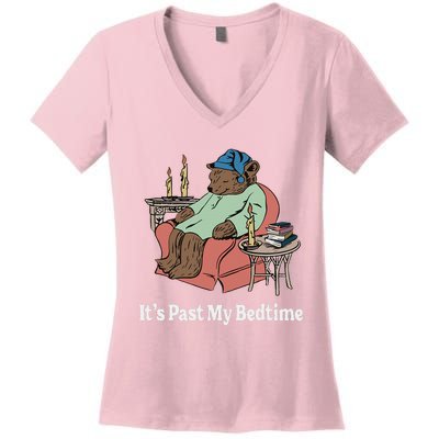 ItS Past My Bedtime Sleepy Bear Time Reading Women's V-Neck T-Shirt