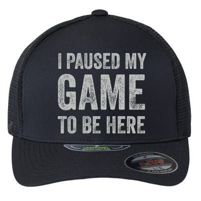 I Paused My Game To Be Here Vintage Pullover Hoodie Flexfit Unipanel Trucker Cap