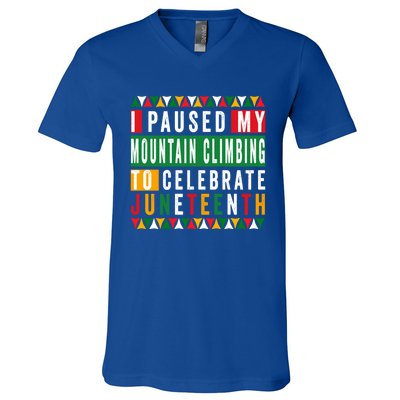 I Paused My Mountain Climbing To Celebrate Junenth 1865 Gift V-Neck T-Shirt